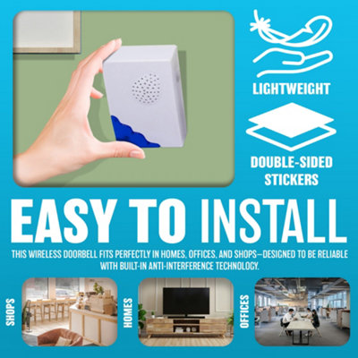 New Wire Free Battery Operated Door Bell Kit 50m Range Waterproof Ring Chime Home - 5