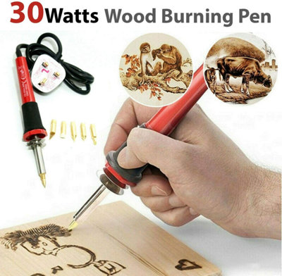 New Wood Burning Pen Tool Soldering Iron Kit Pyrography Craft Tips + 5 Tips 30W-240V - 3
