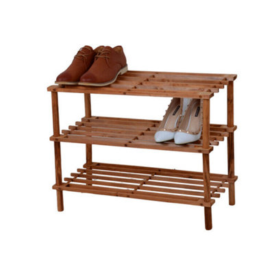 New Wooden Shoe Rack Footwear Storage Organiser Unit Shelf Racking Shelving Unit Multi Purpose Tier Slated Walnut Effect, 3 Tier
