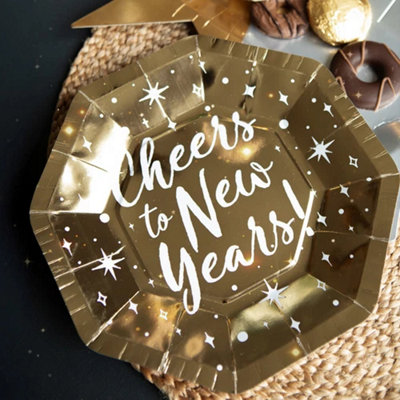 New Years Eve Decorations Party Plates Black Gold Plates 2026 (pack of ...