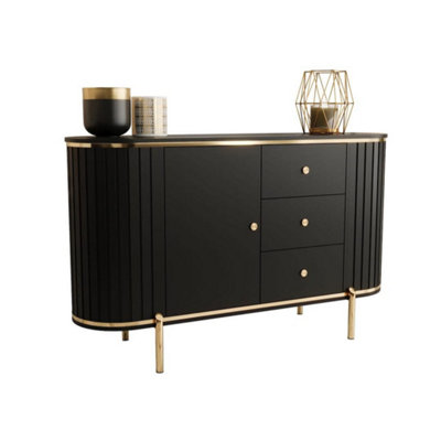 New York 151cm Sideboard in Sleek Black - Contemporary Storage with Curved Ribbed Fronts