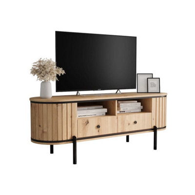 New York 151cm TV Unit in Rustic Oak Artisan - Modern Media Console with Textured Fronts and Metal Details