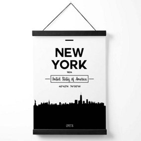 New York Black and White City Skyline Medium Poster with Black Hanger