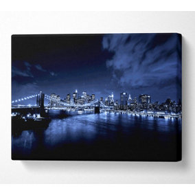 New York City Night Blues Glow Canvas Print Wall Art - Medium 20 x 32 Inches