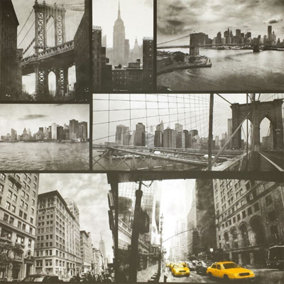New York City Wallpaper Black White Yellow Taxi Photograph Twin Bridge Liberty