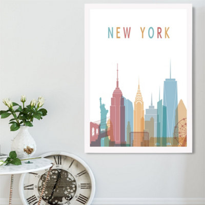 New York Colourful City Skyline Framed Print SIZE: A2 with