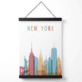 New York Colourful City Skyline Medium Poster with Black Hanger