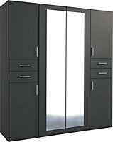 NEW YORK graphite  4 door wardrobe with mirror and drawers