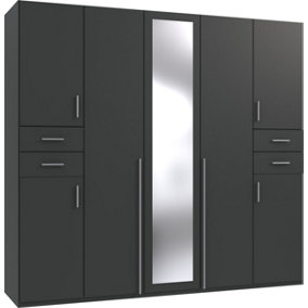 NEW YORK graphite  5 door wardrobe with mirror and drawers