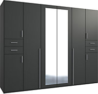 NEW YORK  graphite  6 door wardrobe with mirror and drawers