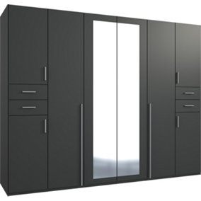 NEW YORK  graphite  6 door wardrobe with mirror and drawers
