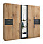 NEW YORK oak 5 door wardrobe with mirror and drawers