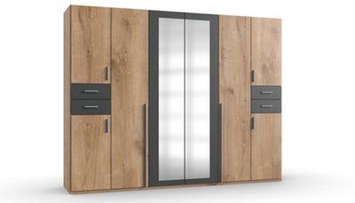 NEW YORK oak 6 door wardrobe with mirror and drawers