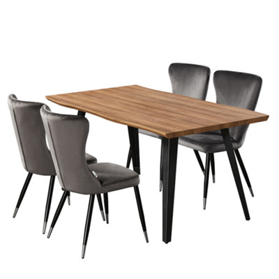 New york Rocco LUX 5PCs Dining Set includes an Oak Dining Table and Set of 4 Dark Grey/Silver Dining Chairs