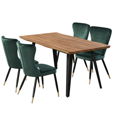 New york Rocco LUX 5PCs Dining Set includes an Oak Dining Table and Set of 4 Green/Gold Dining Chairs