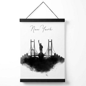 New York Watercolour Skyline City Medium Poster with Black Hanger