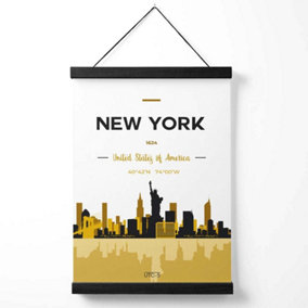 New York Yellow and Black City Skyline Medium Poster with Black Hanger