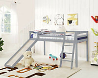 Newark Wooden Cabin Mid-sleeper Kids Single Bunk Bed with Slide Grey Left or Right Orientation