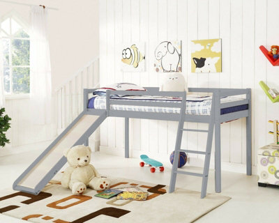 Newark Wooden Cabin Mid-sleeper Kids Single Bunk Bed with Slide Grey Left or Right Orientation