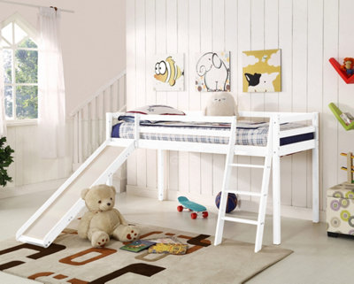 Newark Wooden Cabin Mid-sleeper Kids Single Bunk Bed with Slide White Left or Right Orientation