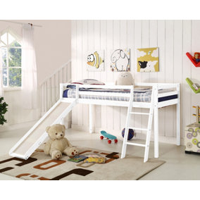 Newark Wooden Cabin Mid-sleeper Kids Single Bunk Bed with Slide White Left or Right Orientation