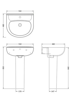 Newborough Round 1 Tap Hole Basin with Full Pedestal