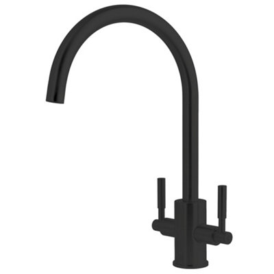 Newbury Brass Matt Black Dual Lever Kitchen Sink Mixer Tap High Quality