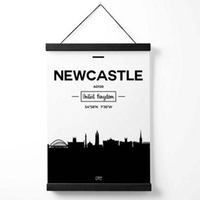 Newcastle Black and White City Skyline Medium Poster with Black Hanger