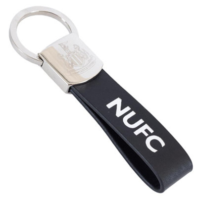 Newcastle United FC Crest Leather Strap Keyring Black/White/Silver (One Size)