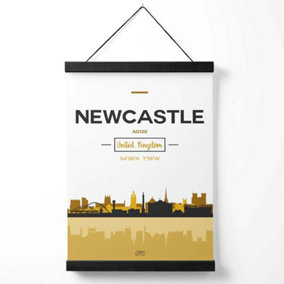 Newcastle Yellow and Black City Skyline Medium Poster with Black Hanger