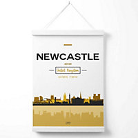 Newcastle Yellow and Black City Skyline Poster with Hanger / 33cm / White