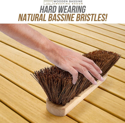 Newman and Cole 10" Wooden Broom with Natural Stiff Bassine Bristle - 4