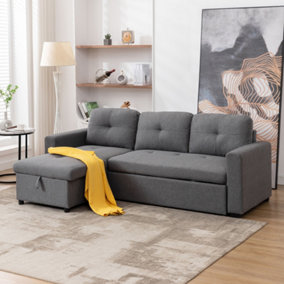 Newport Fabric Corner Large 3 Seater Sofa Bed With Storage Left Or Right Side (Grey)