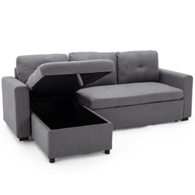 NEWPORT FABRIC CORNER LARGE 3 SEATER SOFA BED WITH STORAGE LEFT OR