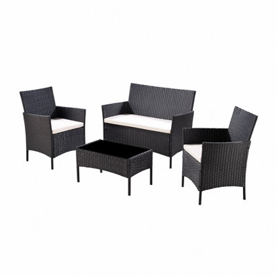 Newport Rattan Garden Furniture Set Conservatory Patio Outdoor Table Chairs Sofa Cover, Black Plus Cover