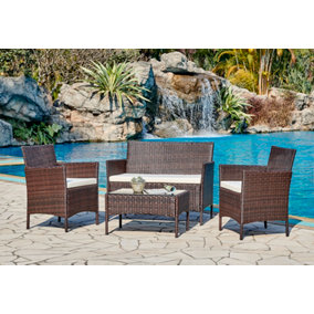 Newport Rattan Garden Furniture Set Conservatory Patio Outdoor Table Chairs Sofa, Dark Brown Plus Cover