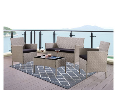 Newport Rattan Garden Furniture Set Conservatory Patio Outdoor Table Chairs Sofa, Light Grey Plus Cover