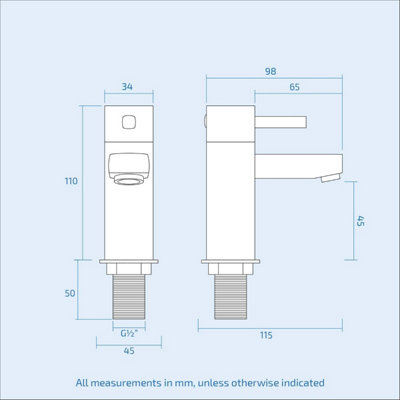Newport Square Bathroom Basin Hot & Cold Tap & Waste Chrome - 5