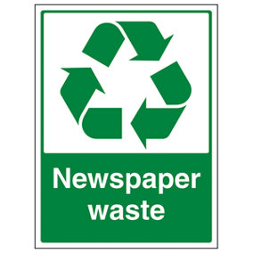 Newspaper Waste General Recycling Sign - Rigid Plastic - 200x300mm (x3)