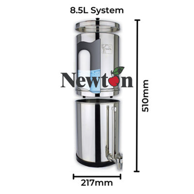 Newton Gravity Water Filter System with Heavy Metal Removal - 8.5L Capacity, 4x Candles