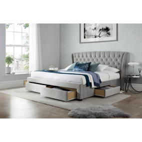 Newton Grey Velvet 4 Drawer Storage Bed Double