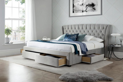 Newton Grey Velvet 4 Drawer Storage Bed King Size