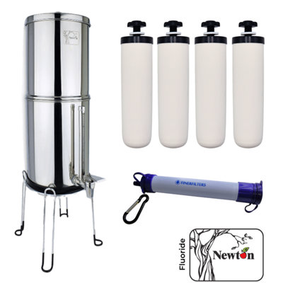 Newton Portable Drinking Water Filter Survival Starter Kit - Newton 6L Fluoride System with 1 x Water Straw and 2 x Extra Filters