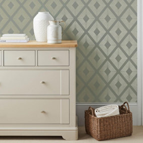 Next Deco Triangle Sage Geometric Wallpaper