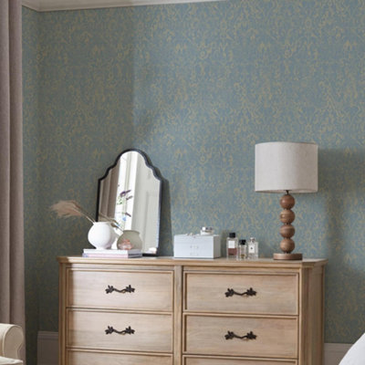 Next Majestic Damask Blue Wallpaper