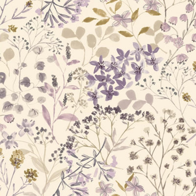 Next Watercolour Floral Purple Wallpaper