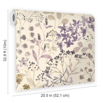 Next Watercolour Floral Purple Wallpaper