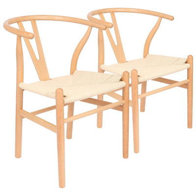 Nicholas Winter Beech Wooden Wishbone Dining Chairs - Natural/Natural - Set of 2
