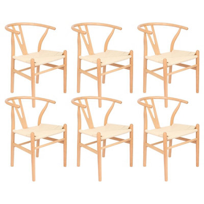 Nicholas Winter Beech Wooden Wishbone Dining Chairs - Natural/Natural - Set of 6