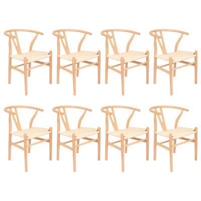 Nicholas Winter Beech Wooden Wishbone Dining Chairs - Natural/Natural - Set of 8